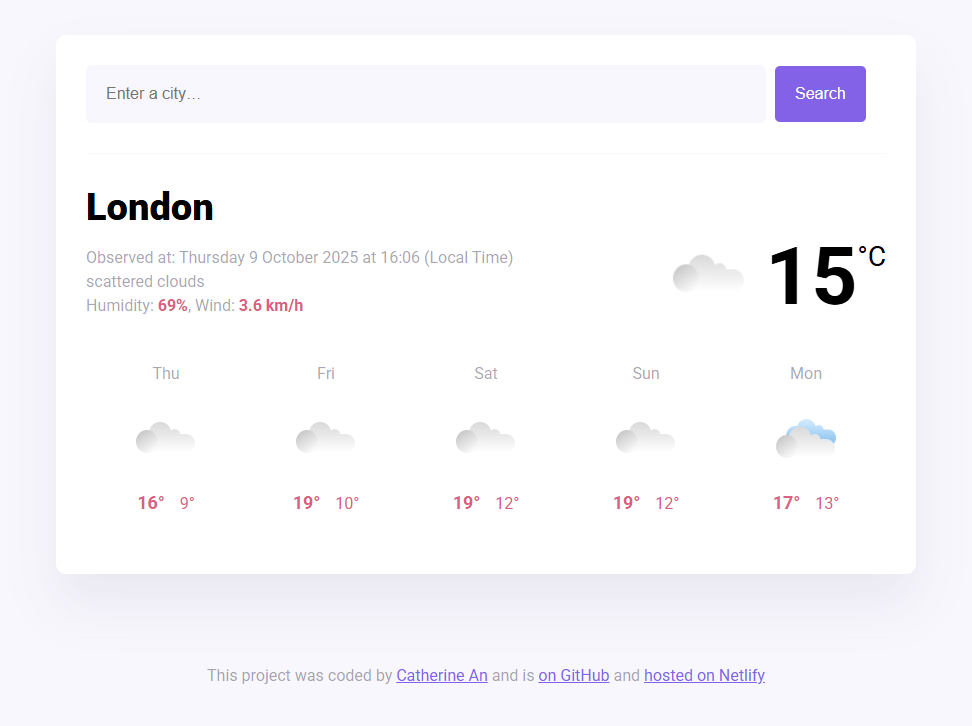 Weather app UI